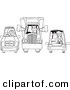 Vector of a Cartoon SUV, Big Rig and Car at a Stop Light - Coloring Page Outline by Toonaday