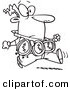 Vector of a Cartoon Timely Man Wearing Three Clocks - Coloring Page Outline by Toonaday