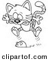 Vector of a Cartoon Toy Mouse Frightening a Tabby Cat - Coloring Page Outline by Toonaday