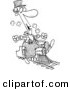 Vector of a Cartoon Train Engineer Riding a Small Locomotive - Coloring Page Outline by Toonaday