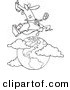Vector of a Cartoon Traveling Salesman Leaping over the Globe - Coloring Page Outline by Toonaday