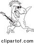 Vector of a Cartoon T-Rex Playing a Guitar - Coloring Page Outline by Toonaday