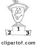 Vector of a Cartoon Trophy on the First Place Podium - Coloring Page Outline by Toonaday