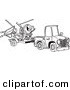 Vector of a Cartoon Truck Pulling a Trailer with Landscape and Concrete Equipment - Coloring Page Outline by Toonaday
