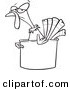 Vector of a Cartoon Turkey Bird in a Pot - Coloring Page Outline by Toonaday