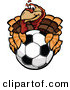 Vector of a Cartoon Turkey Mascot Holding out a Soccer Ball by Chromaco