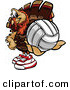 Vector of a Cartoon Turkey Mascot Holding out a Volleyball by Chromaco