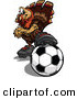 Vector of a Cartoon Turkey Mascot Resting a Foot on a Soccer Ball by Chromaco