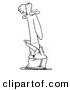 Vector of a Cartoon Wary Man Standing with His Hands in His Pockets - Coloring Page Outline by Toonaday