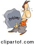 Vector of a Cartoon White Man Carrying a Heavy Problem Rock by Toonaday