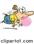 Vector of a Cartoon White Man Floating and Blowing a Big Bubble with Gum by Toonaday