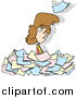 Vector of a Cartoon White Woman Standing in a Pile of Paperwork by Toonaday