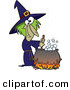 Vector of a Cartoon Witch Mixing Potion in Cauldron over a Fire on Halloween by Toonaday