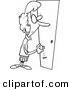 Vector of a Cartoon Woman Holding a Broken Door Handle - Outlined Coloring Page by Toonaday