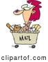 Vector of a Cartoon Woman Shipping out with Lots of Mail in a Cart by Toonaday
