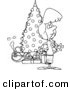 Vector of a Cartoon Woman Standing by a Christmas Tree with an Overloaded an Electrical Socket - Coloring Page Outline by Toonaday