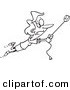 Vector of a Cartoon Woman Swinging on a High Speed Internet Computer Mouse - Outlined Coloring Page by Toonaday