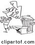 Vector of a Cartoon Woman Tossing Old Trash - Coloring Page Outline by Toonaday