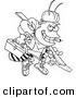 Vector of a Cartoon Worker Bee Carrying Tools - Coloring Page Outline by Toonaday