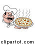 Vector of a Chef Holding a Steaming Pepperoni Pizza Pie by LaffToon