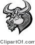 Vector of a Competitive Bull Mascot Ready to Charge with Nose Ring and Sharp Horns - Grayscale Cartoon by Chromaco