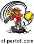 Vector of a Competitive Cartoon Female Baseball Player Swinging Bat and Hitting a Softball by Chromaco