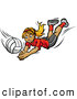 Vector of a Competitive Cartoon Female Volleyball Player Diving Towards a Volleyball by Chromaco