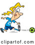Vector of a Competitive Cartoon Girl Kicking a Soccer Ball by Toonaday