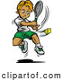 Vector of a Competitive Cartoon Tennis Player Swinging at a Ball by Chromaco