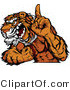 Vector of a Competitive Tiger Mascot Growling While Pointing Finger up - Number 1 Champion by Chromaco