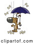 Vector of a Confused Cartoon Dog Under an Umbrella While Bones Rain down from the Sky by Toonaday