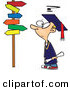 Vector of a Confused Cartoon Graduate Boy Looking at Directional Signs by Toonaday