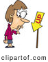 Vector of a Confused Cartoon Woman Looking at an up Sign That Is Pointing down by Toonaday