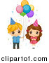 Vector of a Cute White Birthday Boy Giving Balloons to a Girl by BNP Design Studio