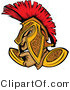 Vector of a Defensive Cartoon Spartan Warrior Wearing Gold and Red Helmet While Grinning by Chromaco
