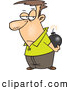 Vector of a Depressed Cartoon Man Holding a Lit Bomb Behind His Back by Toonaday