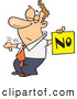 Vector of a Displeased Cartoon Man with a Thumb down Holding a NO Sign by Toonaday