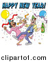 Vector of a Drunk Couple Wearing Party Hats and Dancing with Champagne Under Balloons and Confetti at a New Year Party by LaffToon