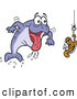 Vector of a Excited Cartoon Male Fish Rushing Towards a Female Worm on a Hook by LaffToon