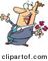 Vector of a Excited Cartoon Man Holding Pink Flowers for His Love by Toonaday