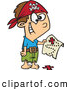 Vector of a Excited Cartoon Pirate Boy Holding a Map over the X on the Ground by Toonaday