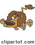 Vector of a Exhausted Cartoon Lion Laying on Ground with Legs and Tongue out by Toonaday