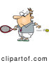 Vector of a Fast Cartoon Tennis Ball Flying by Slow Reacting Male Player by Toonaday