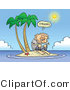 Vector of a Fatigued Cartoon Man Stranded on a Tiny Island on a Hot Summer Day by Gnurf