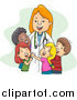 Vector of a Female Happy Pediatrician Doctor Hugging Her Patients by BNP Design Studio