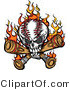 Vector of a Flaming Baseball Skull Chewing on Bats by Chromaco