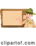 Vector of a Friendly Cartoon White Male Park Ranger Presenting Notices on a Board by Pushkin