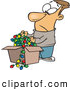 Vector of a Frowning Cartoon Man Pulling out Tangled Wires with Christmas Lights from a Storage Box by Toonaday