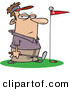 Vector of a Frustrated Cartoon Golfer's Ball Seated on a Red Flag Within the Hole by Toonaday