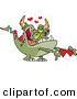 Vector of a Green Cartoon Monster Showing Valentine Love Hearts by Toonaday